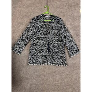 MaxiMa Blouse Womens XL Black Tunic Sheer Mesh Embroidered Sequin Geometric